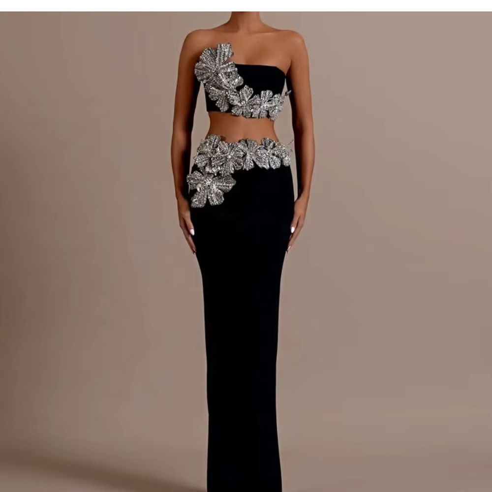 Elegant Black and crystal Floral Dress